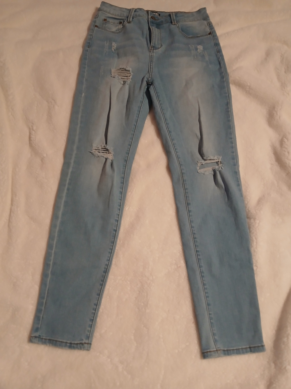 Fashion Nova Light Blue Distressed Skinny Jeans